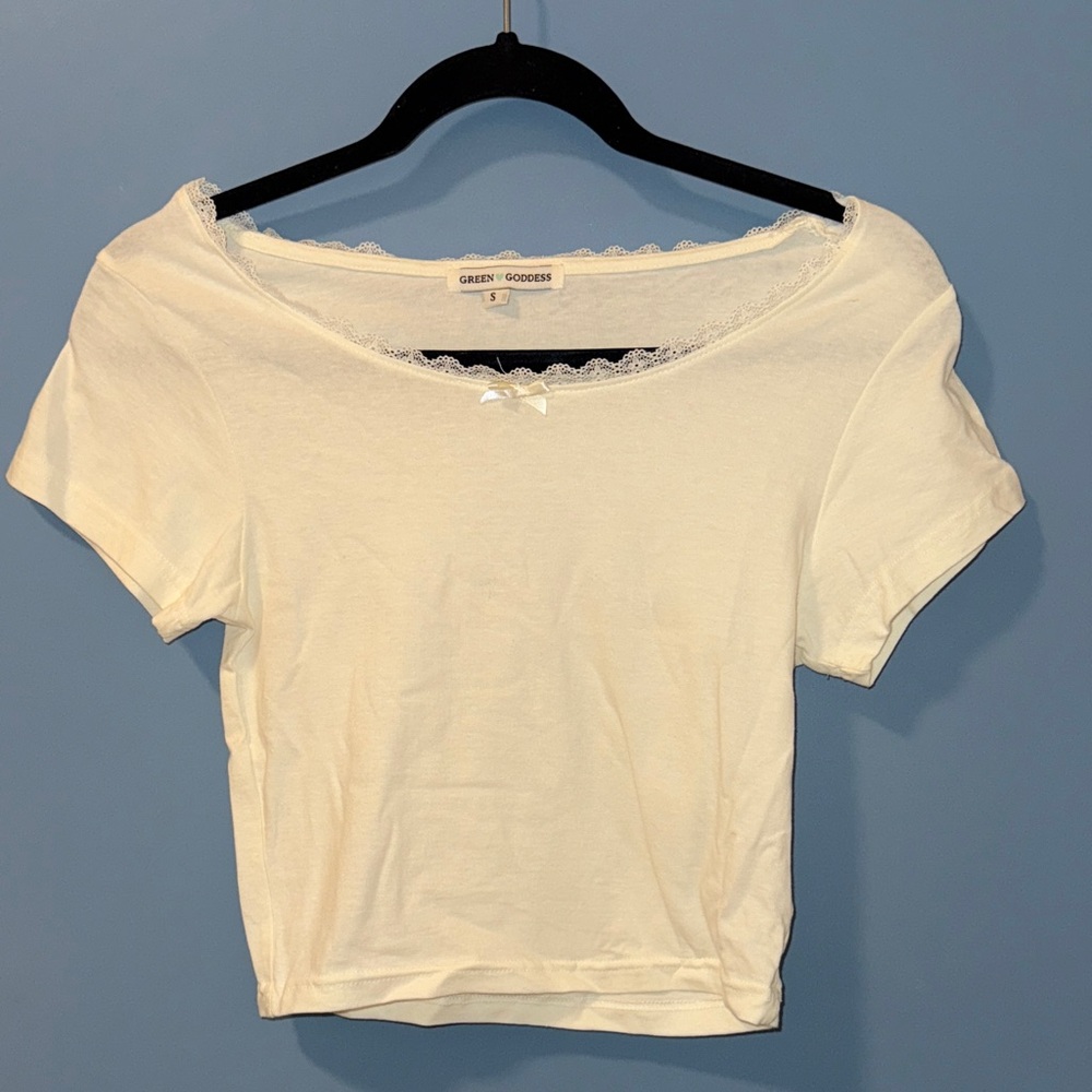 Goddess White Short Sleeve Top with Lace Detail